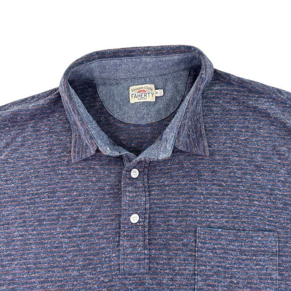Faherty Polo Shirt Men XL Blue Madaket Striped Long Sleeve Organic Movement Logo